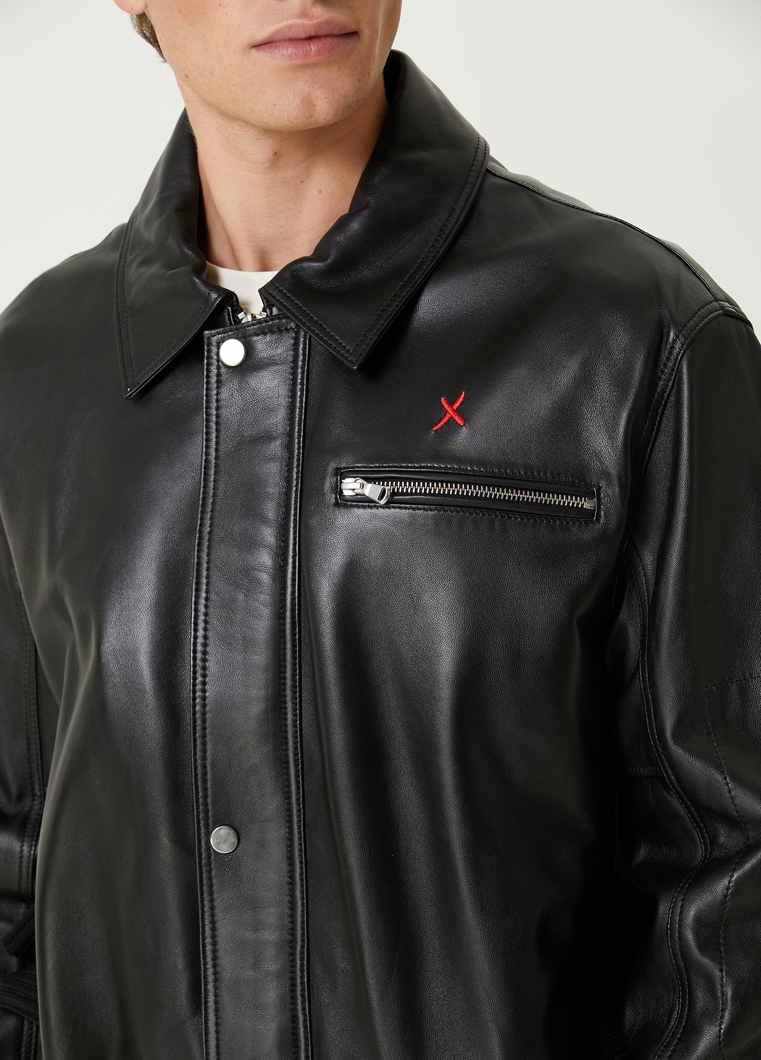 Bomber Men Leather Jacket - Black